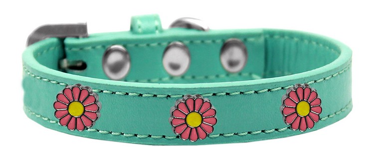 Pink Daisy Widget Dog Collar Aqua Size 10